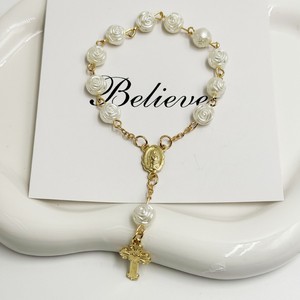 Pulsera de Rosario de Perlas de Rosa al por Mayor, Cuentas Católicas para Bautizo, Colgante de Cruz de la Virgen María, Joyería Religiosa - Product Image 2