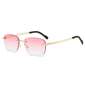 Lunettes de soleil sans monture, monture en métal doré, verres en PC, protection UV385, design unisexe et tendance - Product Image 3