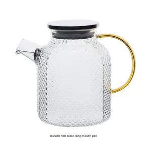 Carafe à <span class=keywords><strong>eau</strong></span> froide et jus en verre borosilicate martelé, design minimaliste, grande capacité - Product Image 5