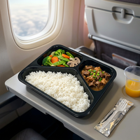 Barquette alimentaire jetable CPET à 3 compartiments, thermoscellable et compatible micro-ondes, pour avion