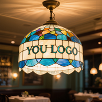 Grand lustre mosaïque personnalisé avec logo, lampe suspendue en verre teinté pour projet de rénovation de restaurant OEM/ODM