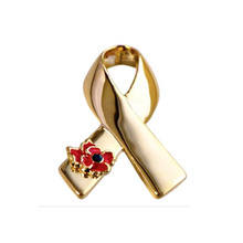 Fiocco in Metallo Argento e Oro per la Consapevolezza del Cancro al Seno con Stampa Offset e Chiusura a Spilla Placcata Argento - Product Image 3