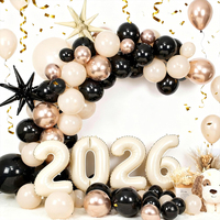 Kit d'arche de guirlande de ballons noir, crème et or rose avec ballons étoiles à effet d'explosion et ballons en latex pour la décoration de fêtes d'anniversaire et de mariages