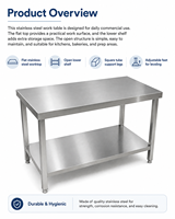 Plan de travail de cuisine en acier inoxydable commercial SUS304, table de préparation robuste avec pieds réglables pour la restauration