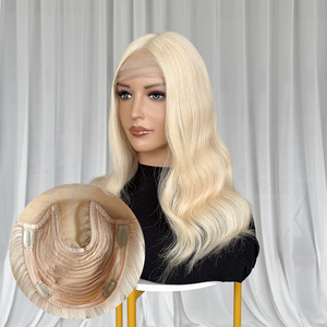 Topper de encaje con base de cabello humano rubio claro ondulado de 8x10'' del fabricante Topper Manufacturer, con parte trasera tejida para pérdida de cabello, mini peluca de encaje. - Product Image 1