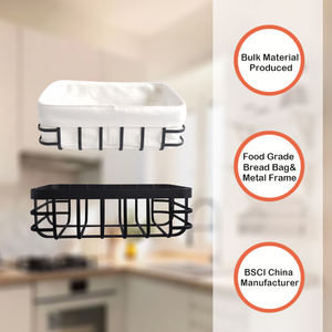 Panier de rangement rectangulaire <span class=keywords><strong>en</strong></span> métal, doublure <span class=keywords><strong>en</strong></span> <span class=keywords><strong>toile</strong></span> <span class=keywords><strong>blanche</strong></span>, cadre <span class=keywords><strong>en</strong></span> fer noir mat, panier de rangement de noël pour le service du pain - Product Image 2