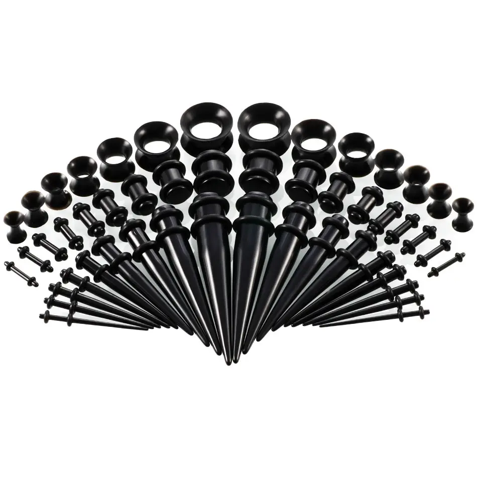 VRIUA 50pcs/set UV Acrylic Ear Stretching Piercings Ear Taper Expander Plugs and Tunnels Gauge 1.6--12mm Body Jewelry