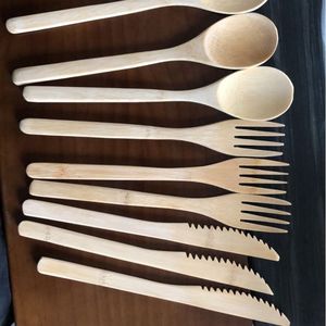 Juego de Cubiertos de Bambú de 20 cm, Cuchillo, Tenedor y Cuchara, Ecológico, para Camping - Product Image 1