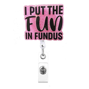 Cross-border pink fun alligator <b>clip</b> retractable badge scroll acrylic easy-pull fun English clothing pattern - Product Image 5