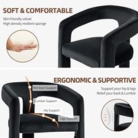 Chaise de tabouret de bar en velours haut pour comptoir de cuisine moderne avec repose-pieds en métal à dossier ouvert et rembourré à 3 pieds