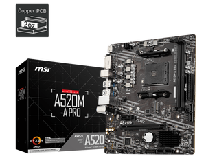 Msi A520M-A Pro Gaming Moederbord (Amd Ryzen 5000, Am4, Ddr4, Pcie 3.0, Sata 6 Gb/s, M.<span class=keywords><strong>2</strong></span>, Usb 3.<span class=keywords><strong>2</strong></span> Gen 1, Micro-Atx) - Product Image 1