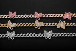 قلادة سلسلة ربط كوبية أنيقة متعددة الطبقات قلادة فراشة للرجال والنساء هدية مصنوعة من سبائك الزنك - Product Image 5