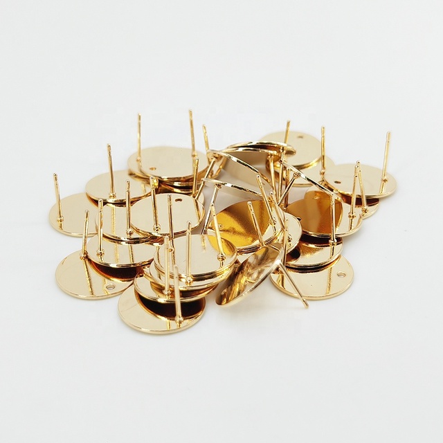 Byron 15/16mm 18K Gold Plated Stainless Steel Pins Needles Ear Nuts Flat Post Loop Components Rotundity Shape Earring Making