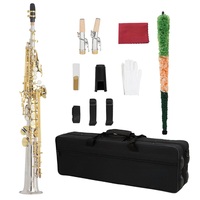 Bb Straight Soprano Saxophone Nickel Plated Body Gold Lacquered Keys Adjustable Professional Woodwind Instrument Bakelite Head