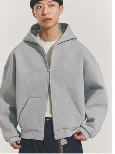 Sweat à capuche court 100 % coton avec fermeture éclair, logo personnalisé, double fermeture éclair, en molleton bouclette noir - Product Image 3