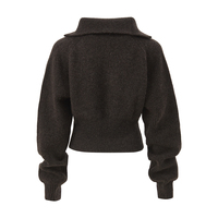 Pull en maille demi-zip personnalisé pour femme en mélange de laine mérinos extrafine et de laine de yak 7GG, col rabattu, tricot d'hiver OEM ODM