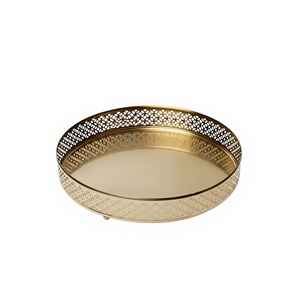 FANCY METAL GLASS DECORATIVE TRAY NEW ARRIVAL 2025 METAL ROUND TRAY FOR SERVING FOOD AND DRINKS AT CHEAP DISCOUNTED RATES - Product Image 1