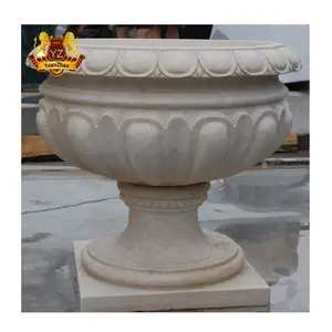 Vaso de flores de pedra decorativa para jardim, vaso de flores artesanal de mármore bege egito