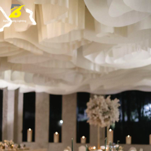 Décoration de plafond pour lieu de mariage, lampe suspendue en tissu circulaire en spirale rose pour salle de banquet - Product Image 5