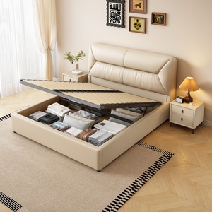 Caja de madera de lujo de fábrica de China, muebles de dormitorio, camas suaves con funda, Marco King Siz, conjunto de cuero, diseño de almacenamiento - Product Image 4