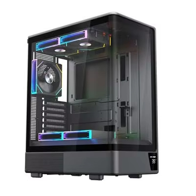 LY Mid Tower Desktop Panoramic Tempered Glass PC Casing CPU Cabinet MATX Cooling Gaming Computer Case with LCD Screen