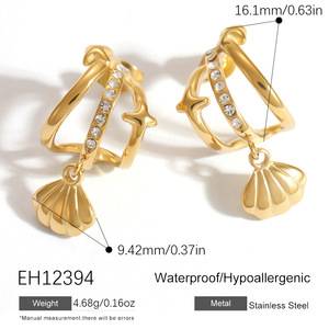 SUMMLY Pendientes de Aro Pequeños Elegantes y Modernos con Diseño de Concha, Chapados en Oro de 18K, de Acero Inoxidable, con Estrella, Joyería de Moda - Product Image 3