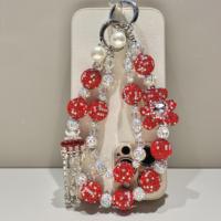 Breloque de téléphone perlée en strass à motif floral rouge, pendentif de sac artisanal lourd, cordon de poignet, cadeau bijoux pour femme