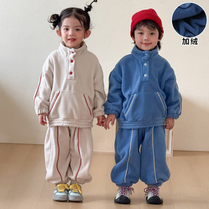 Completo <span class=keywords><strong>sportivo</strong></span> in pile tinta unita stile coreano per bambini, nuovo arrivo autunno/inverno 2026, per maschietti e femminucce - Product Image 1