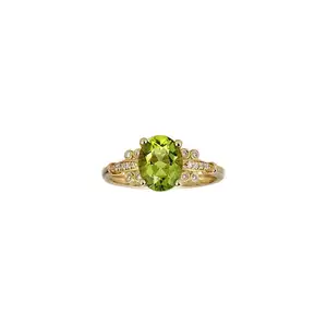 14K Yellow Gold Real Diamond Statement Cocktail Ring ,with Genuine Peridot Daily Work Wear Jewelry for Women Gifts for Her