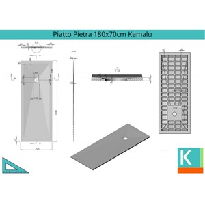 Piatto Doccia Moderno 180x70 con Effetto Pietra in Acrilico e Fibra di Vetro Colore Crema Avorio Kamalu per Uso Bagno - Product Image 2