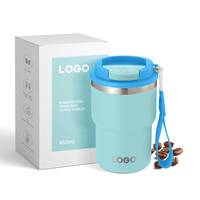Cadeaux de noël 450ml Portable mignon en acier inoxydable thermique voyage tasse à café isolé réutilisable café gobelet tasse avec sangle