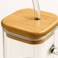 Gobelet réutilisable transparent en paille avec couvercle en bambou pour jus, boissons glacées, bière et lait