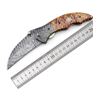 Cuchillo de Bolsillo Plegable de Acero de Damasco, Hoja Recta, Grado Industrial, Madera OEM, EDC, Autodefensa, Táctico, Venta Caliente - Product Image 1
