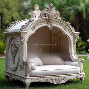 OE-FASHION Maison pour chien de luxe en bois massif sculpté à la main, blanc antique, villa victorienne pour animaux de compagnie pour jardin et domaine - Product Image 5
