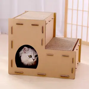 도매 저량 계단 2 층 조립 종이 보드 골판지 집 고양이 긁기 패드 뒤집을 수있는 고양이 긁기