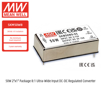 Convertidor CC-CC Aislado MEAN WELL SKM50W8 de 50W, Ultra Ancho 8:1, 9-75Vcc a 5V 12V 15V, DIP de 2"x1", Aislamiento de 3KVcc, 3 Años de Garantía