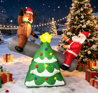 Décoration de Noël gonflable lumineuse de 1,5 m en forme de bonhomme de neige de dessin animé avec Père Noël, rennes et sapin de Noël