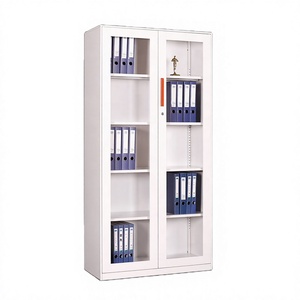 Meuble de bureau : Armoire de classement métallique réglable avec 2 portes vitrées, verrouillable, grande capacité de rangement, idéal pour bibliothèque et salle de sport - Product Image 4