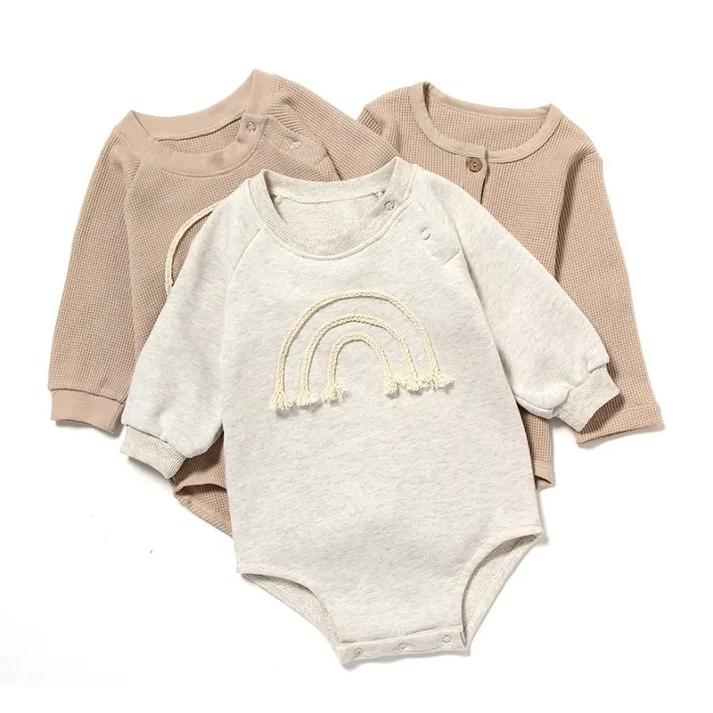Grosir Onesie pakaian bayi Romper polos Custom Pakaian kosong Bayi Romper gelembung bayi perempuan tumbuh 100 katun Bodysuit Romper