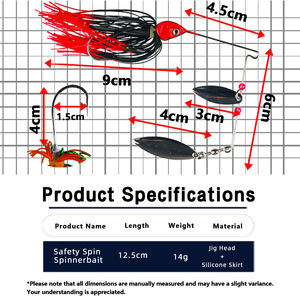 Señuelo de Pesca Safety Spin Spinnerbait 14g 9cm con Doble Aspa de Willow, Ojos de Pez 3D y Efecto UV para Agua Dulce y Salada - Product Image 2
