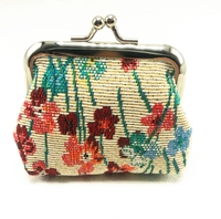 Grosir tas penyimpanan lipstik kecil Jacquard tas perubahan Hadiah dompet koin Hasp bunga kanvas Vintage