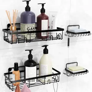 4 Pack No Drilling Stainless Steel Rustproof Shower Rack Shelves Storage Bathroom Shampoo Caddy & Soap Holder