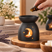 En gros, Brûleur en céramique noire pour cire fondue et huiles essentielles, style Gothique Halloween, Porte-bougie chauffe-plat, Décoration d'intérieur Aromathérapie