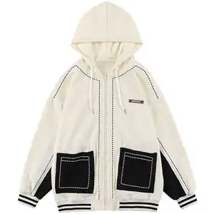 Supplier fashion full zip up hoodie puff print jacket screen print unisex men hoodies with classic design