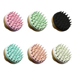 Brosse à shampoing ronde en bambou avec Logo personnel multicolore, accessoire portatif en Silicone pour la tête des dents et le cuir chevelu