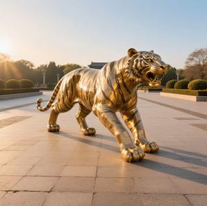 사용자 정의 야외 정원 장식 예술 현대 금속 동물 동상 실물 크기 황동 호랑이 조각 금도금 3D 새겨진 - Product Image 2