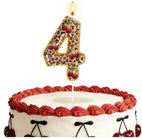Bougies d'anniversaire numérotées motif guépard cerise, Décoration de gâteau guépard cerise, Bougie d'anniversaire motif guépard rouge et noir