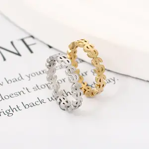 Bulk No Fade Creative Gold Plating Hollow Money Sign Dollar Ring Stainless Steel Ladies Cute Fortune Gather Wealth ring