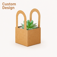 Boîte cadeau écologique en papier kraft pour petite plante, pliable avec poignée en papier, support pour pot de fleurs, pour mini-plante, souvenir, cadeau de fête