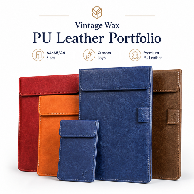 In Stock Factory Direct Vintage Wax PU Leather Portfolio, A4 A5 A6 Multi-size Folder with Flap for Business Meeting Gift